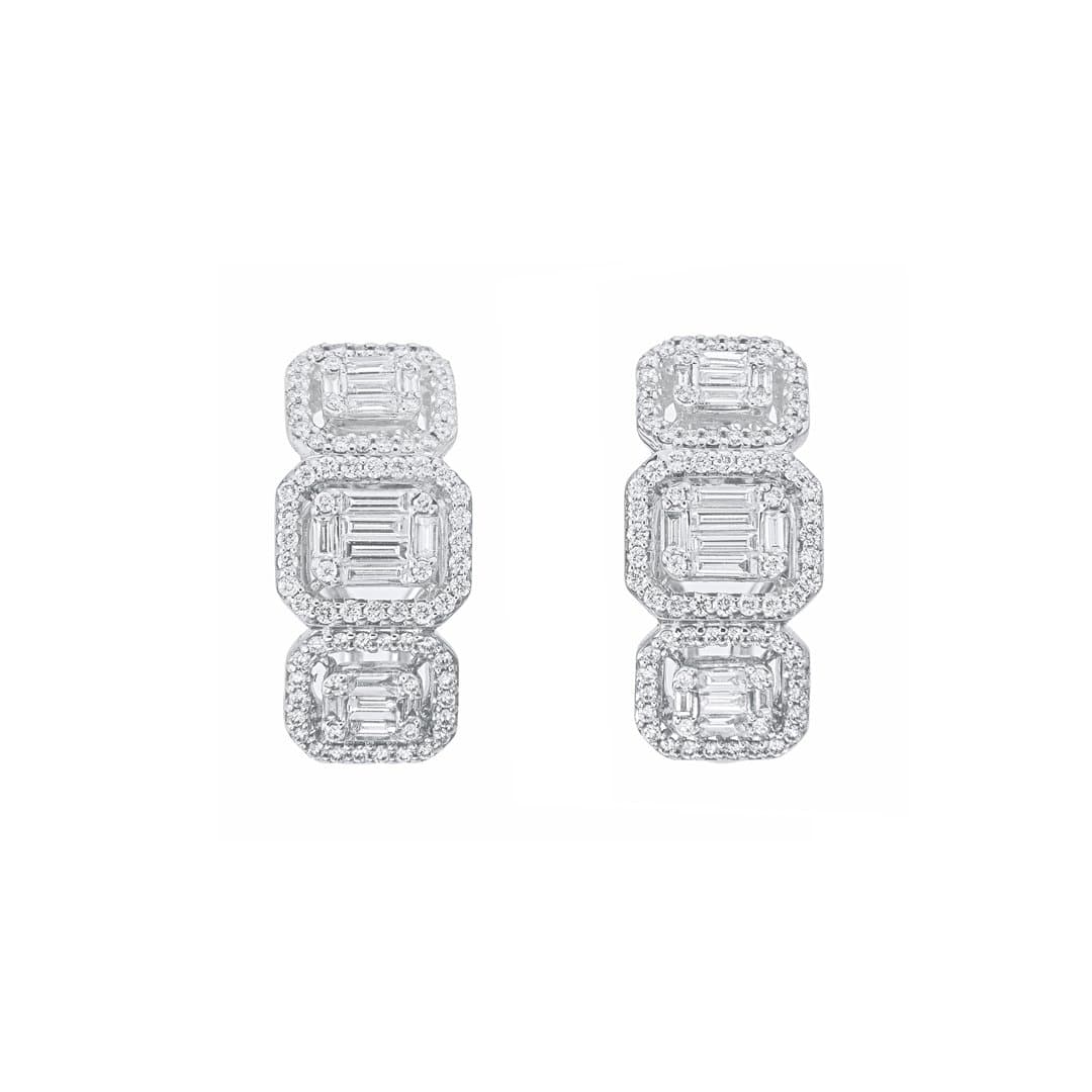 3-Studded Square Earrings