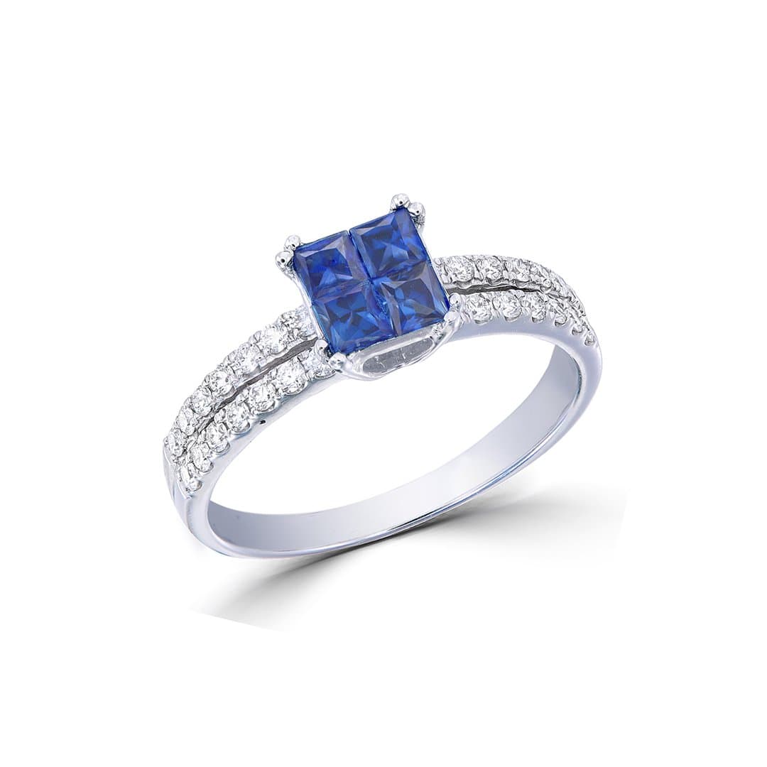 Diamond & Invisible Sapphire Ring
