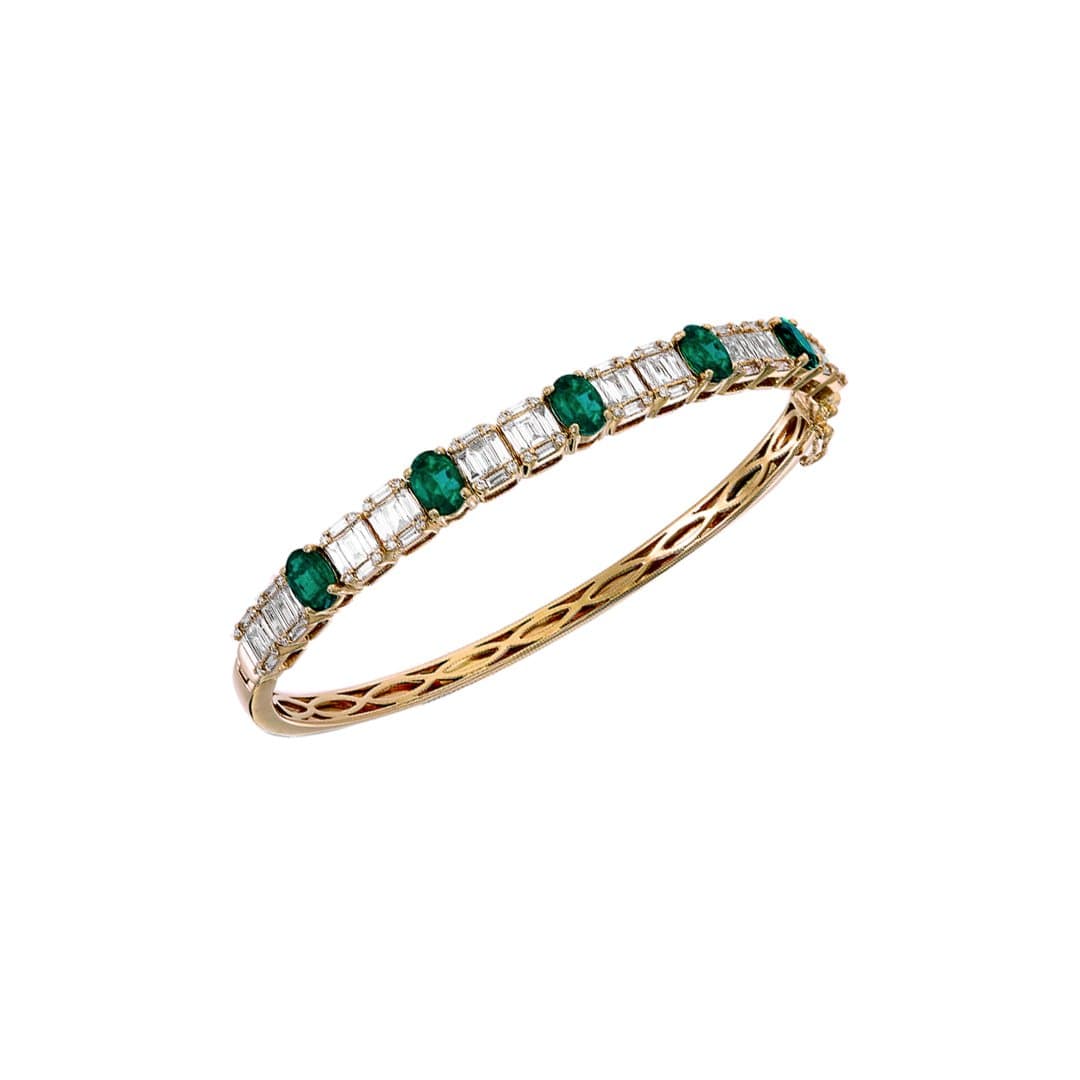 Twin Diamond & Emerald Bangle