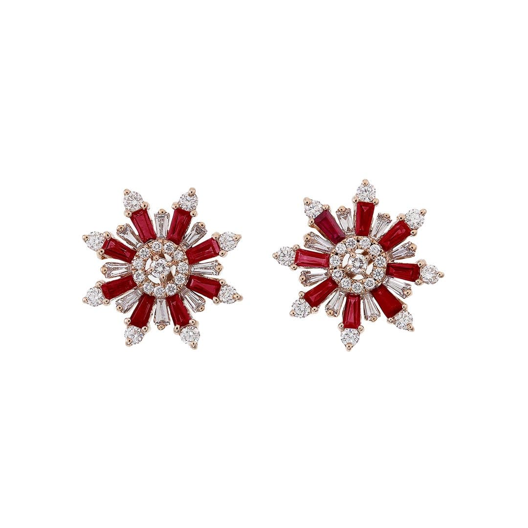 Diamond & Ruby Floret Studs
