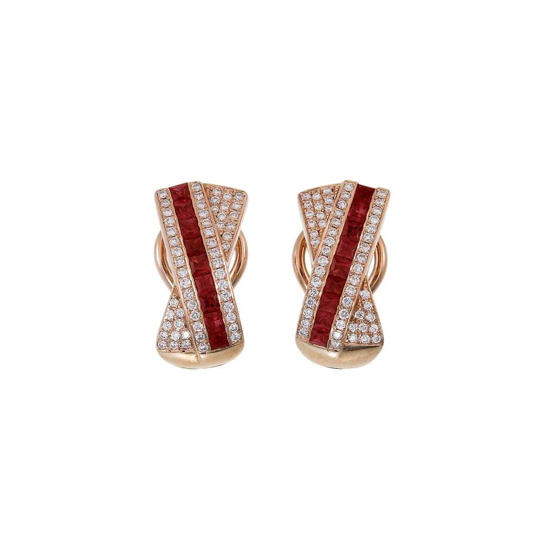 Crossover Diamond & Ruby Earrings