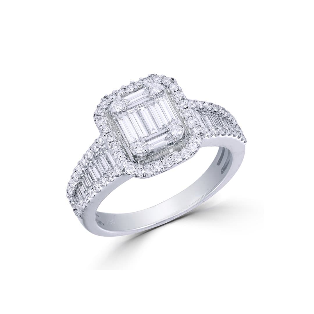 Enclosed Square-Bagguete Channeled Ring