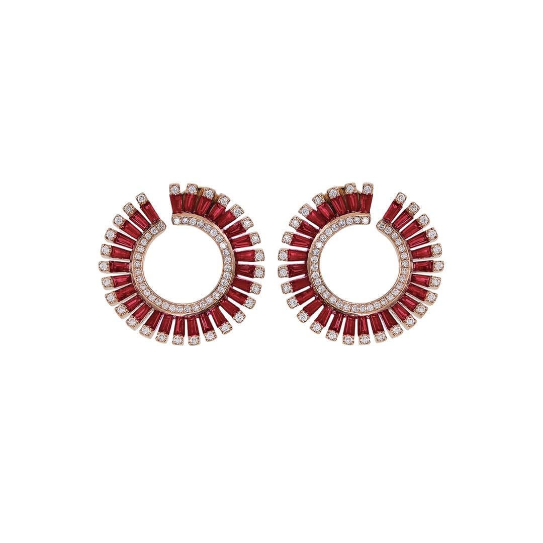 Diamond & Ruby Sunflower Earrings