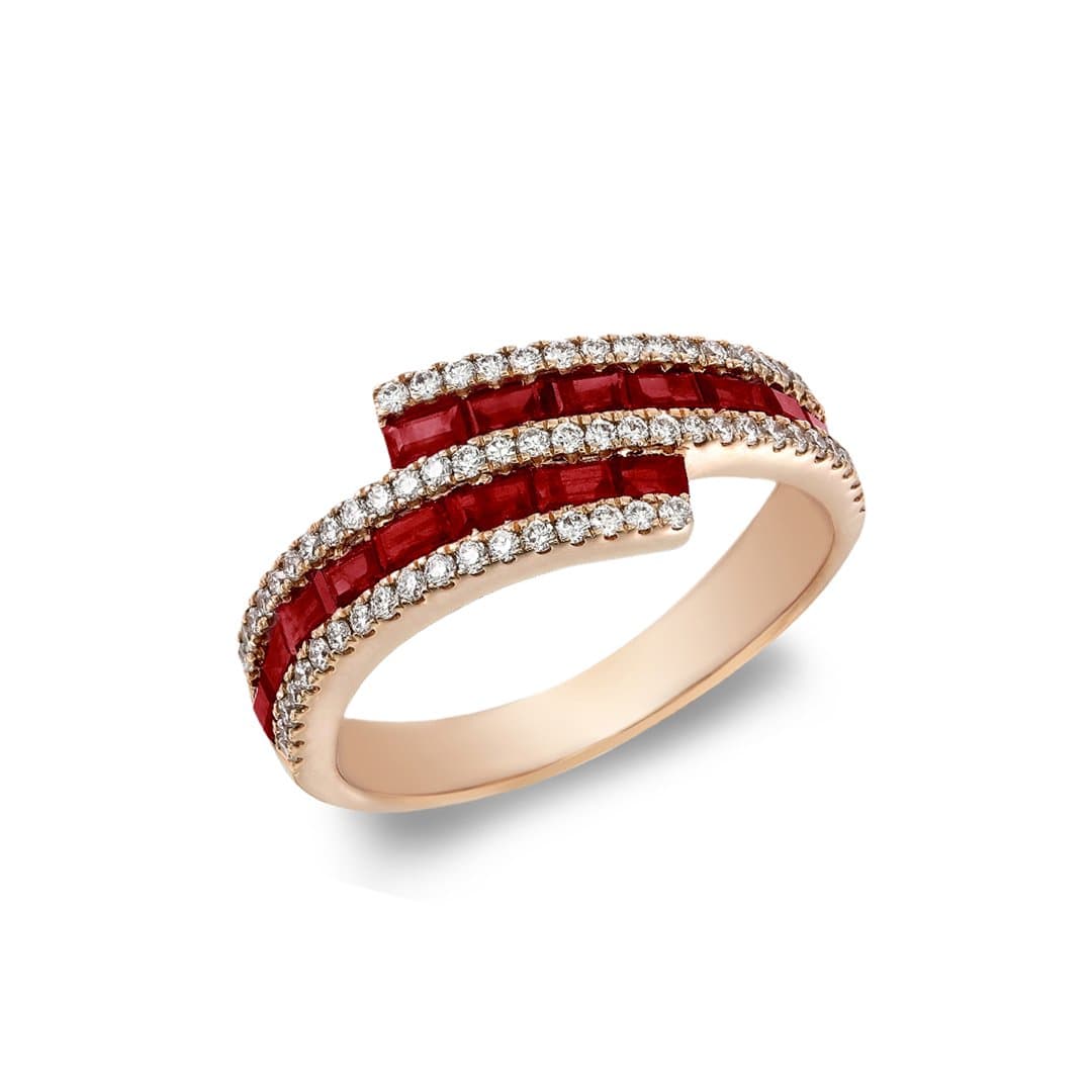 Wavy Diamond & Ruby Ring